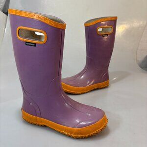 Bogs Kids 5 Purple Rubber Rainboots Orange Trim Waterproof Pull-On 71327-540